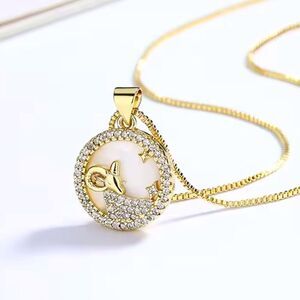 SALE 18k Stamped Gold Filled Capricorn Iridescent Horoscope Crystal Necklace